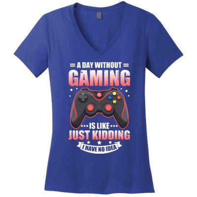 Video Gamers Teen Gaming A Day Without Gaming Is Like Gamers Gift Women's V-Neck T-Shirt