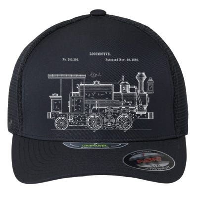 Vintage Gift Train 1886 Locomotive Blueprint Flexfit Unipanel Trucker Cap