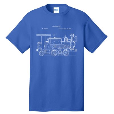 Vintage Gift Train 1886 Locomotive Blueprint Tall T-Shirt