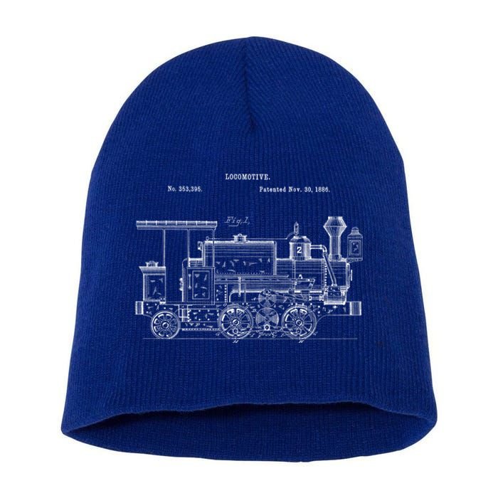 Vintage Gift Train 1886 Locomotive Blueprint Short Acrylic Beanie