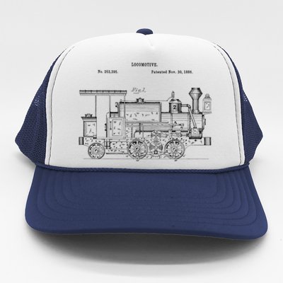 Vintage Gift Train 1886 Locomotive Blueprint Trucker Hat