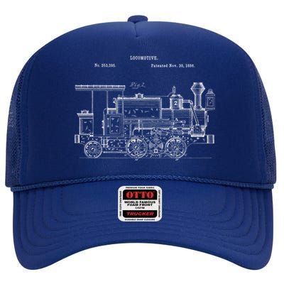 Vintage Gift Train 1886 Locomotive Blueprint High Crown Mesh Back Trucker Hat