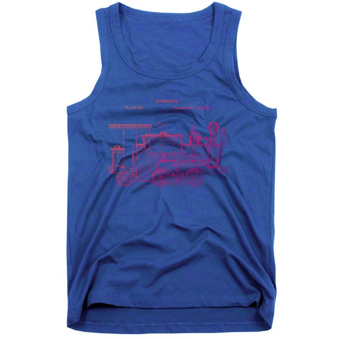 Vintage Gift Train 1886 Locomotive Blueprint Tank Top