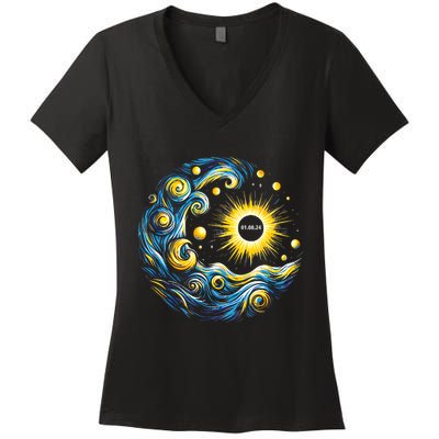 Van Gogh Total Solar Eclipse April 8th 2024 Trending Now Women's V-Neck T-Shirt