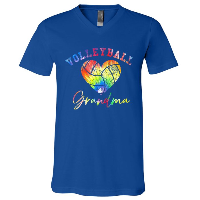 Volleyball Grandma Tie Dye V-Neck T-Shirt