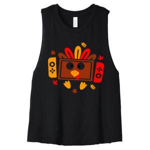 Video Games Thanksgiving Turkey Gamer Gaming Women's Racerback Cropped Tank