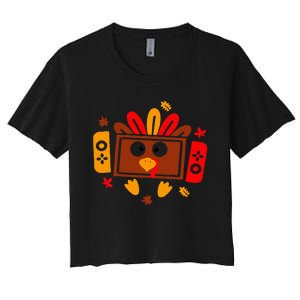 Video Games Thanksgiving Turkey Gamer Gaming Women's Crop Top Tee