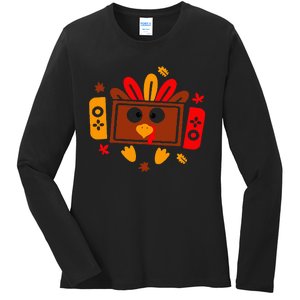 Video Games Thanksgiving Turkey Gamer Gaming Ladies Long Sleeve Shirt