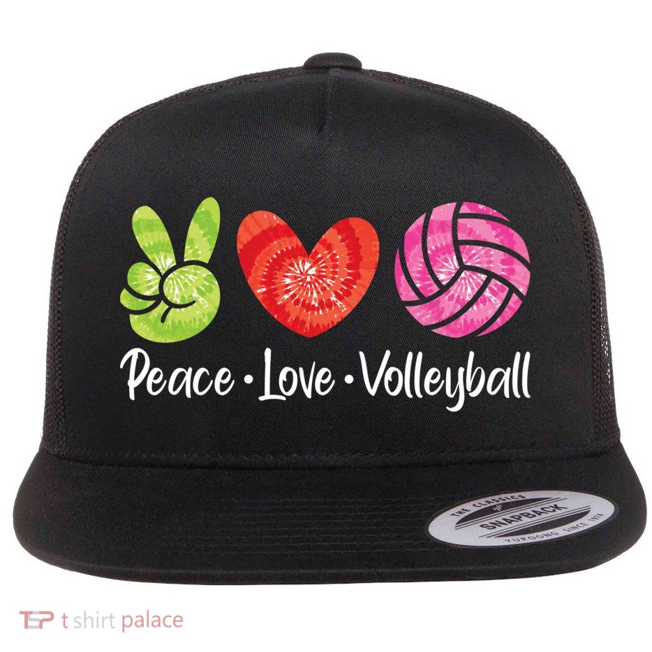 Volleyball Gift Tie Dye Peace Love Volleyball Sport Lover Gift Flatbill Hat