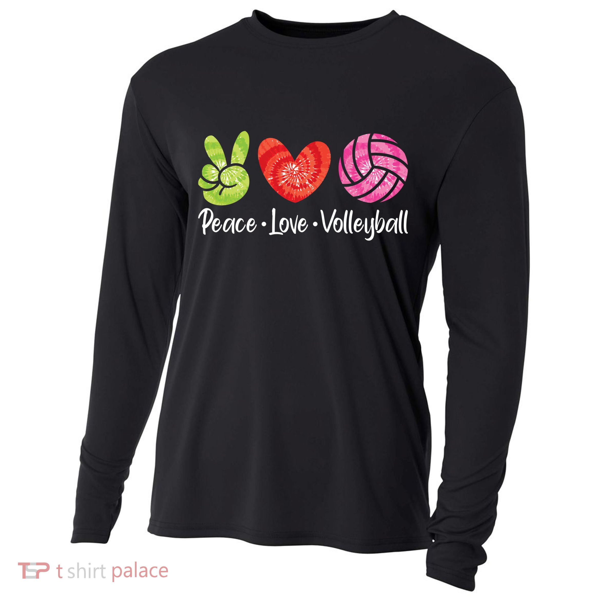 Volleyball Gift Tie Dye Peace Love Volleyball Sport Lover Gift Cooling Performance Long Sleeve Crew