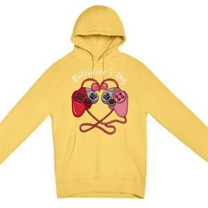 Video Gamer Valentines Day With Controllers Heart Great Gift Premium Pullover Hoodie