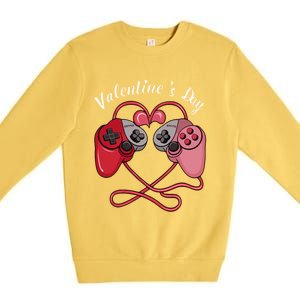 Video Gamer Valentines Day With Controllers Heart Great Gift Premium Crewneck Sweatshirt