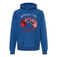 Video Gamer Valentines Day With Controllers Heart Great Gift Premium Hoodie