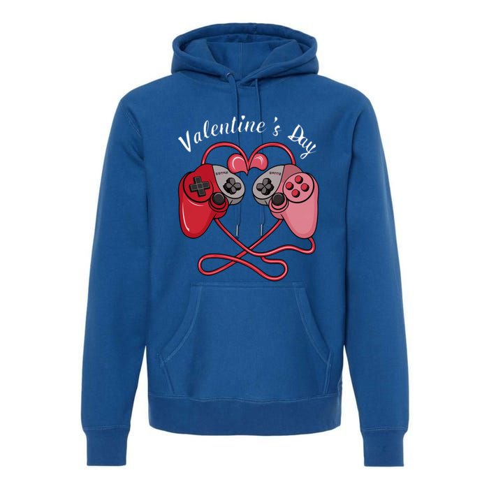 Video Gamer Valentines Day With Controllers Heart Great Gift Premium Hoodie