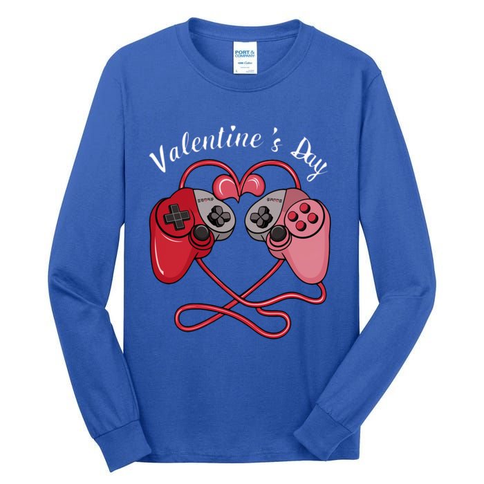 Video Gamer Valentines Day With Controllers Heart Great Gift Tall Long Sleeve T-Shirt