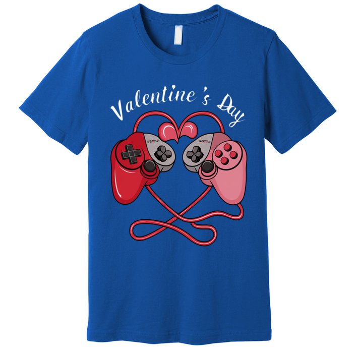 Video Gamer Valentines Day With Controllers Heart Great Gift Premium T-Shirt