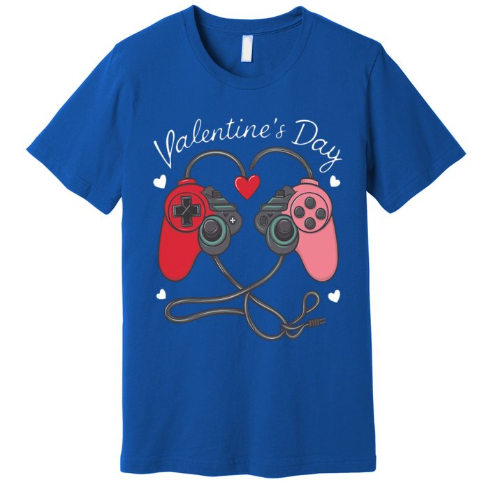 Video Gamer Valentines Day With Controllers Heart Meaningful Gift Premium T-Shirt