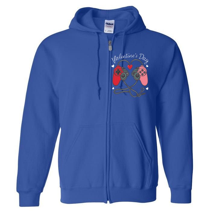 Video Gamer Valentines Day With Controllers Heart Meaningful Gift Full Zip Hoodie