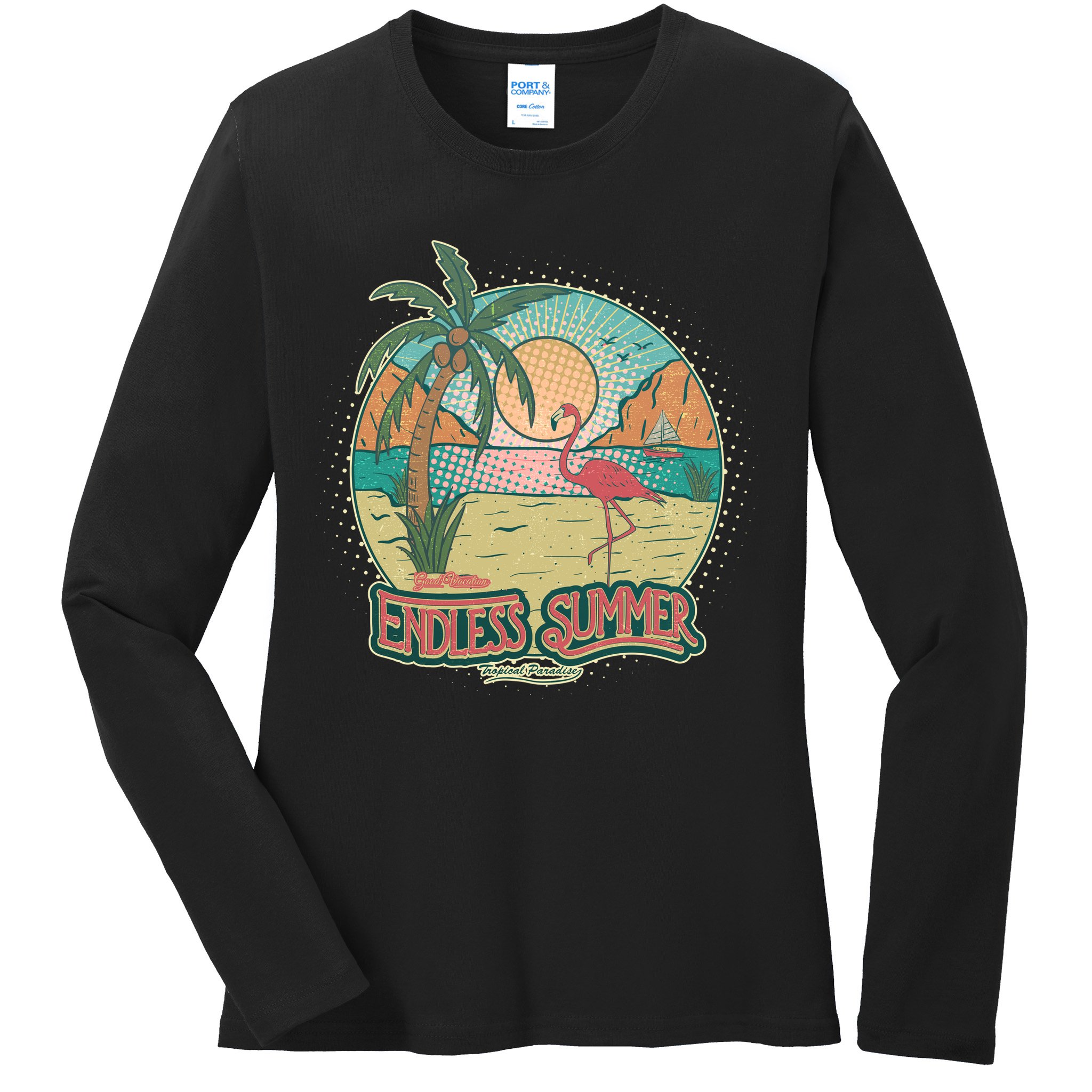 Vintage Good Vacation Endless Summer Tropical Paradise Ladies Long Sleeve Shirt