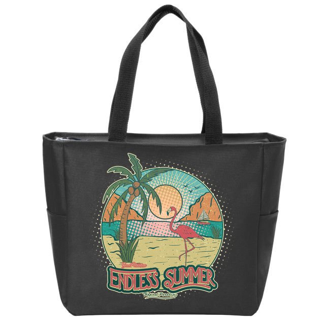 Vintage Good Vacation Endless Summer Tropical Paradise Zip Tote Bag