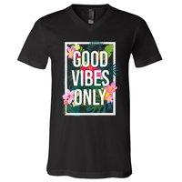 Vintage Good Vibes Only Flower Positive Motivation V-Neck T-Shirt