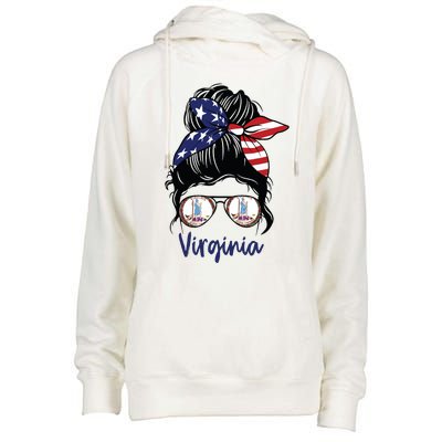 Virginia Girl Virginia Flag State Girlfriend Messy Bun Womens Funnel Neck Pullover Hood