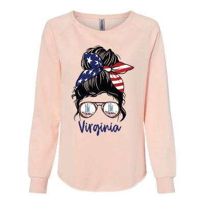 Virginia Girl Virginia Flag State Girlfriend Messy Bun Womens California Wash Sweatshirt