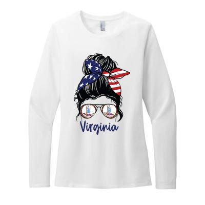 Virginia Girl Virginia Flag State Girlfriend Messy Bun Womens CVC Long Sleeve Shirt