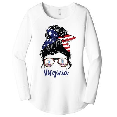 Virginia Girl Virginia Flag State Girlfriend Messy Bun Women's Perfect Tri Tunic Long Sleeve Shirt