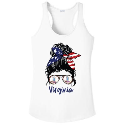 Virginia Girl Virginia Flag State Girlfriend Messy Bun Ladies PosiCharge Competitor Racerback Tank