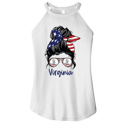 Virginia Girl Virginia Flag State Girlfriend Messy Bun Women’s Perfect Tri Rocker Tank