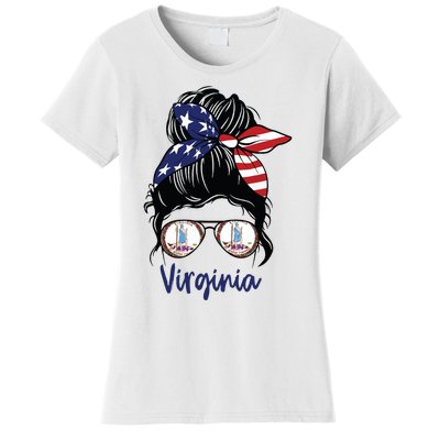 Virginia Girl Virginia Flag State Girlfriend Messy Bun Women's T-Shirt