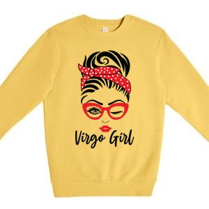 Virgo Girl Wink Eye Woman Face Wink Eyes Lady Premium Crewneck Sweatshirt