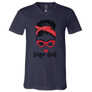 Virgo Girl Wink Eye Woman Face Wink Eyes Lady V-Neck T-Shirt