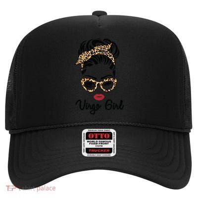 Virgo Girl Woman Face Leopard Bandana Wink Eye High Crown Mesh Back Trucker Hat