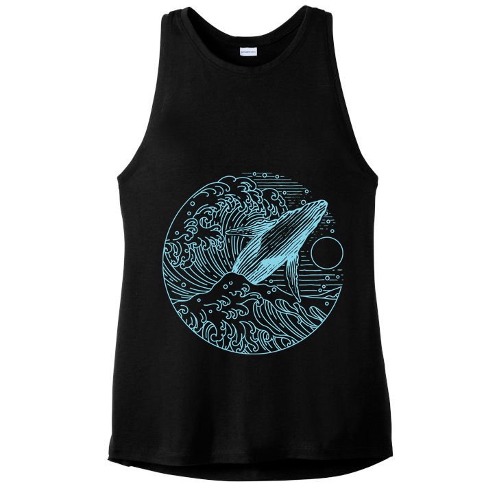 Vintage Great Wave Leaping Humpback Whale Ladies PosiCharge Tri-Blend Wicking Tank