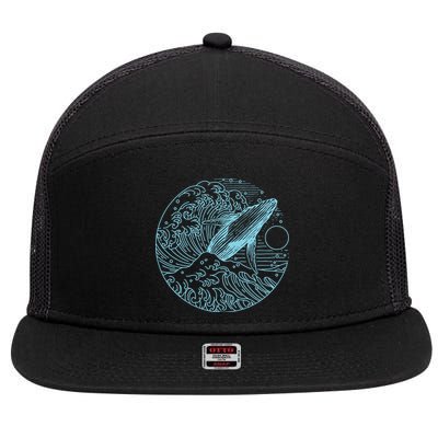 Vintage Great Wave Leaping Humpback Whale 7 Panel Mesh Trucker Snapback Hat