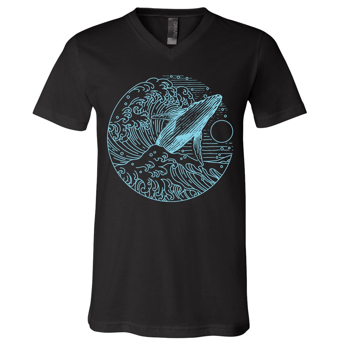 Vintage Great Wave Leaping Humpback Whale V-Neck T-Shirt