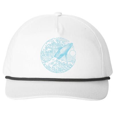 Vintage Great Wave Leaping Humpback Whale Snapback Five-Panel Rope Hat