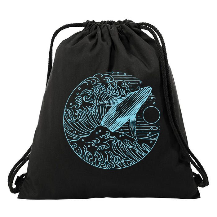 Vintage Great Wave Leaping Humpback Whale Drawstring Bag