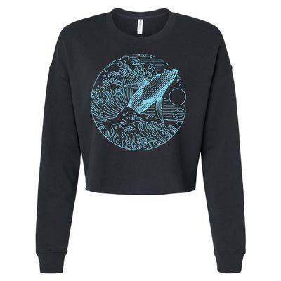 Vintage Great Wave Leaping Humpback Whale Cropped Pullover Crew