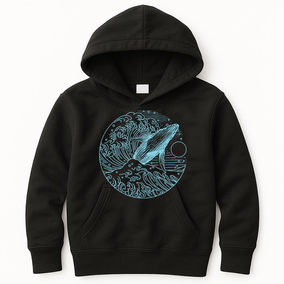 Vintage Great Wave Leaping Humpback Whale Kids Hoodie
