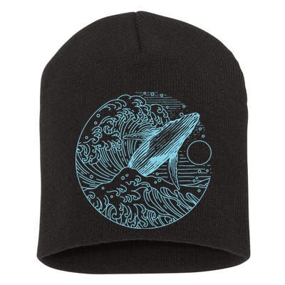 Vintage Great Wave Leaping Humpback Whale Short Acrylic Beanie
