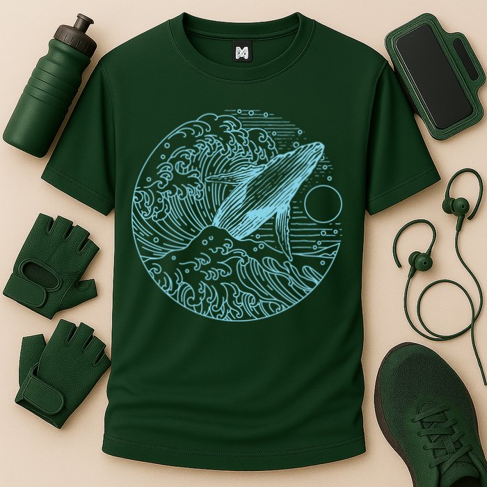 Vintage Great Wave Leaping Humpback Whale Performance Shirt