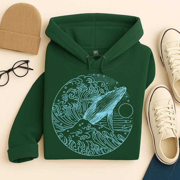 Vintage Great Wave Leaping Humpback Whale Hoodie