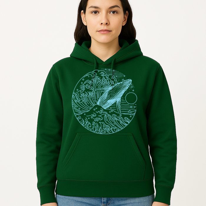 Vintage Great Wave Leaping Humpback Whale Hoodie