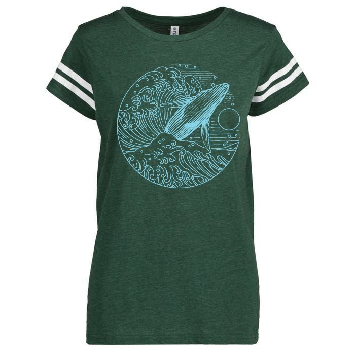 Vintage Great Wave Leaping Humpback Whale Enza Ladies Jersey Football T-Shirt