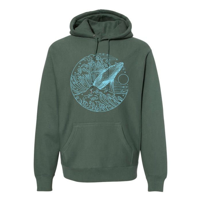 Vintage Great Wave Leaping Humpback Whale Premium Hoodie