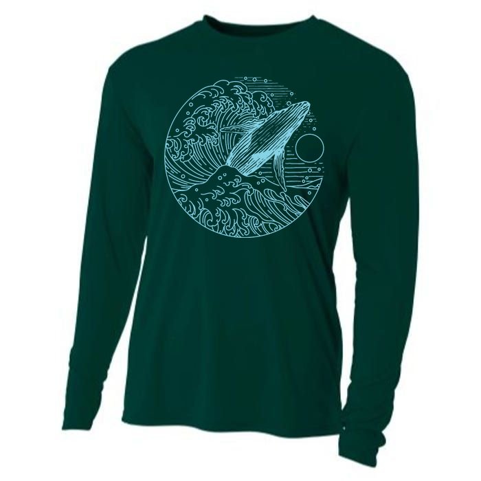 Vintage Great Wave Leaping Humpback Whale Cooling Performance Long Sleeve Crew