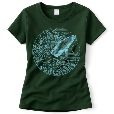 Vintage Great Wave Leaping Humpback Whale Womens T-Shirt